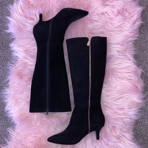 NWOT WIDE CALF Anne Klein “Fedya”Black Suede Heeled Boots